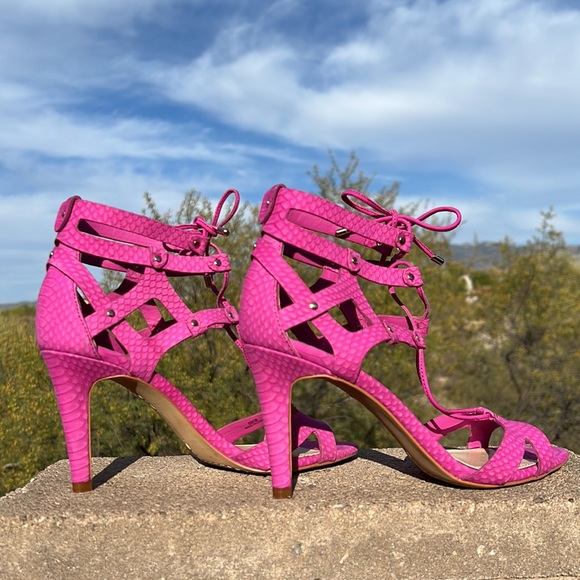 Vince Camuto Pink Orchid Strappy High Heel Summer Sandals - Picture 10 of 17